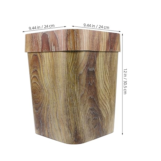 Vintage Style Imitated Wood Trash Bin Large Square Indoor Rubbish Can for Bedroom Lounge Accommodation Thickened PP Material Space-Saving Creative Wastebasket