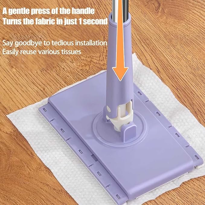 Snap Fit Grip Mini Mop Zero Touch Mini Mop Retractable Gap Dust Cleaner Flat Mops with Locking Head &amp Sweeping Cloths 100cm Long Handle Mopping Sweeper Stick for Multi Cleaning (White)