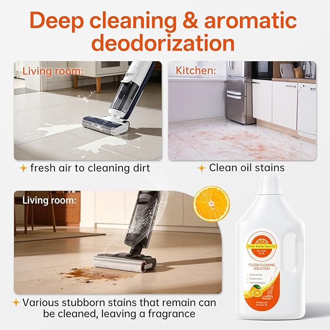 1L Orange Floor Cleaning Solution Compatible With Tineco/Bissell/Dreame And Shark Fragrance Deodorization Deep Cleans for Multiple Hard Floors Suitable With Cordless Wet/Dry Vacuum