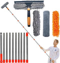 20 ft+ Reach Squeegee Window Cleaner Duster 2 in 1 Rotatable Window Cleaning Tool Kit with 3-14 ft Extension Pole Window Washing Equipment for Indoor Outdoor Window Car Glass - 3 Pads