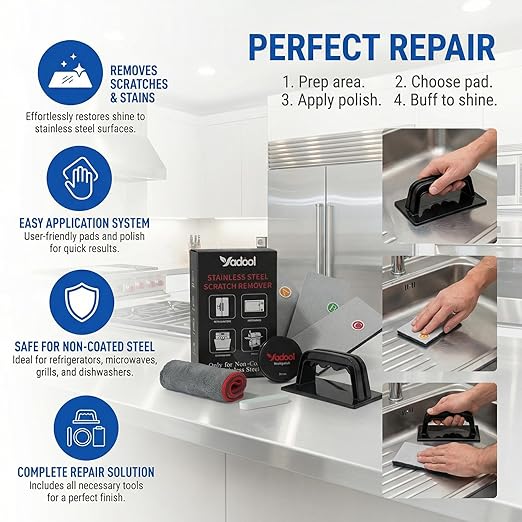 Stainless Steel Scratch Remover Kit for Refrigerator Scratch Repair &amp Polish Only for Non-Coated Fridge Surfaces Reduces Scratches &amp Scuffs Restores Brushed Finish