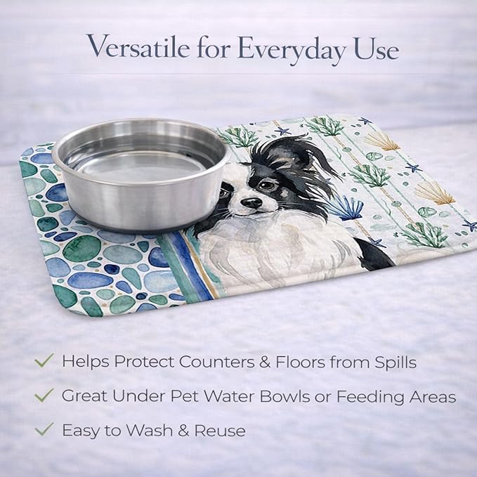 Caroline's Treasures Black and White Papillon Coastal Sea Glass Dish Drying Mat Absorbent Dish Drying Mat Pad for Kitchen Counter Dish Drainer Mat for Countertop 14 x 21 Multicolor