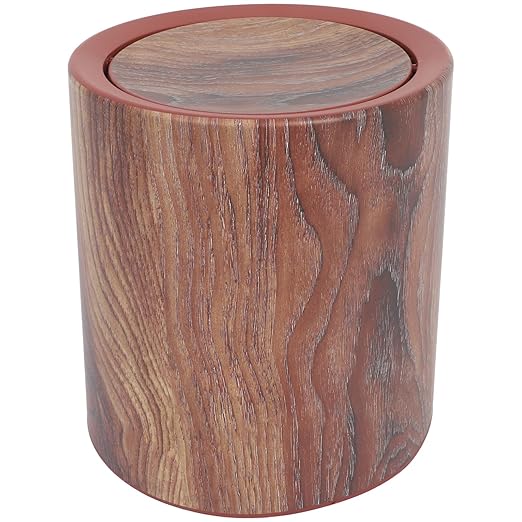 Wood Grain Step Trash Can with Lid Medium Size Bathroom and Kitchen Wastebasket Sturdy Swing Lid Garbage Bin for Home Office Bedroom Rv Use