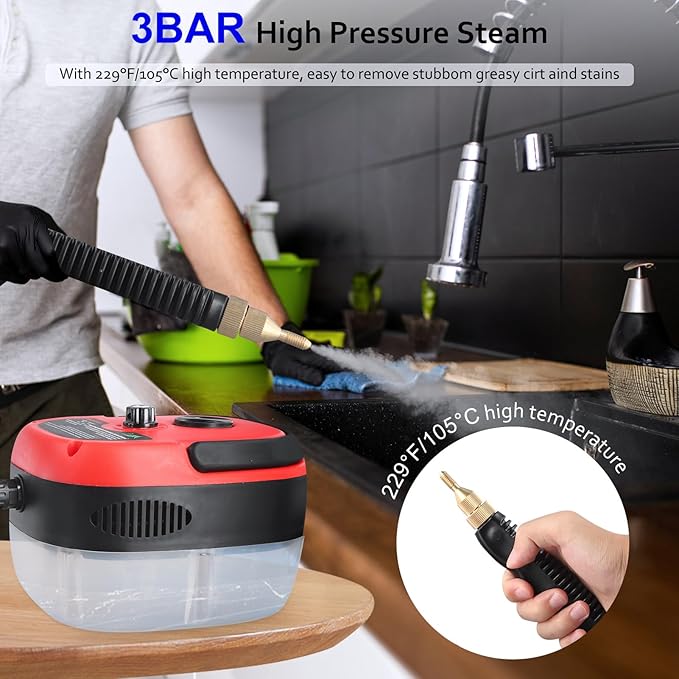 2500W Handheld Steam Cleaner Portable High Temp Steamer Cleaning Machine with 3 Brush Heads Steamer for Cleaning Grout Tile Car Living (White 220v)