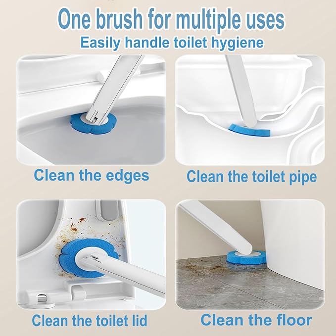 2 Pack Disposable Toilet Brush and Holder SetExtended Handle with 48 Cleaner Refills Toilet Brush for Toilet Bowl CleanersBathroom Cleaning Bathtub - Blue (Ocean Fresh Scent)