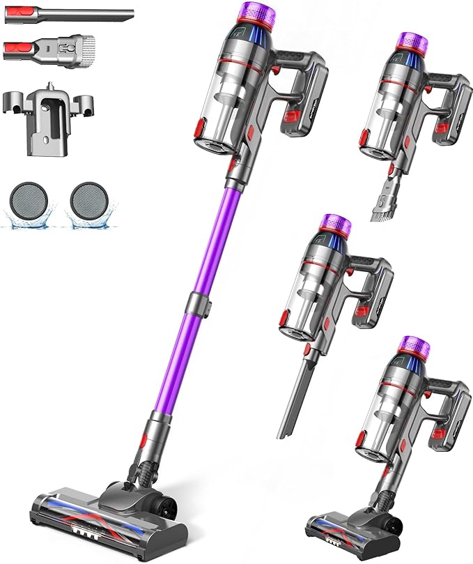 Cordless Stick Vacuum Cleaner - 550W Powerful Cordless Vacuum with HEPA Filter Up to 50min Runtime &amp Tangle-Free Lightweight &amp Detachable Battery for Pet Hair Carpet Hardwood Floor Cleaning