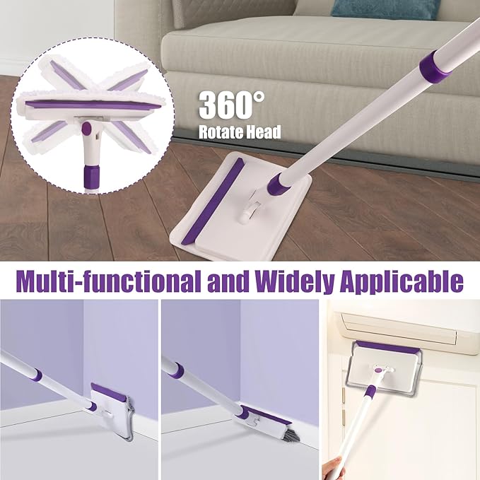 Baseboard Cleaner Tool with Handle 60 Extendable Long Handle Baseboard Cleaner with 5 Reusable Pads for Baseboards Cleaning Ceiling Wall Floor Bathroom Kitchen