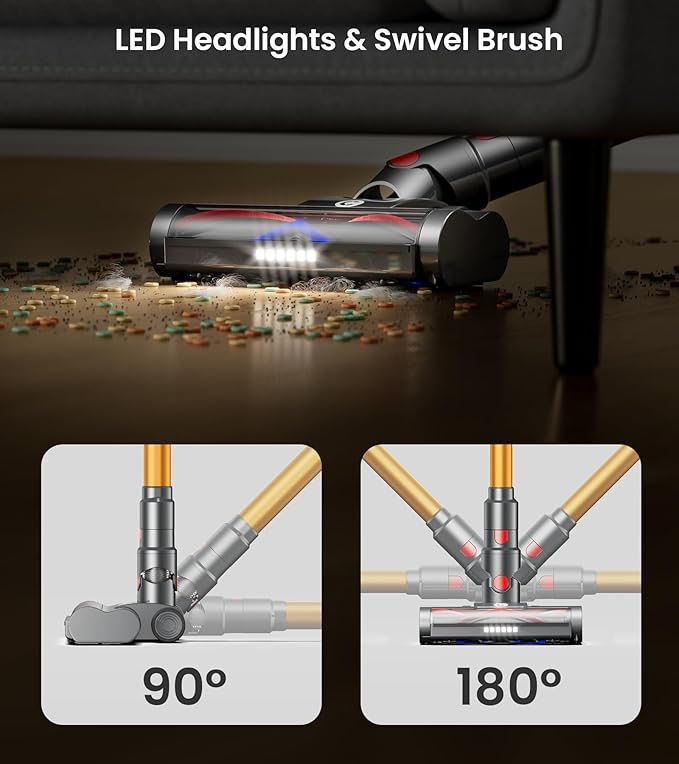 Cordless Vacuum Cleaner 550W/45Kpa Vacuum Cleaners for Home with LED Display 8 in 1 Lightweight Stick Vacuum with 60Min Runtime Anti-tangle Wall Mount Charging for HardFloor/Carpet/Pet Hair