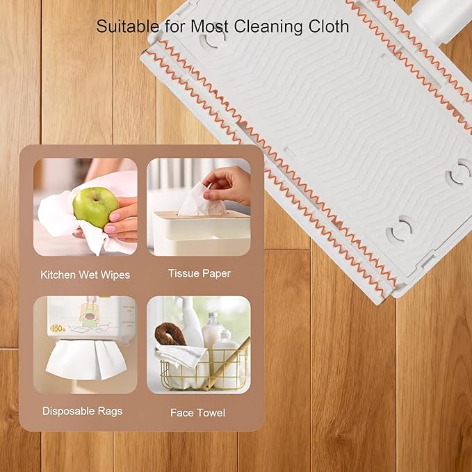 Snap Grip Mini Mop Reusable No-Wash Retractable Gap Dust Cleaner Flat Mops 100cm Long Handle with Locking Head &amp 10pcs Sweeping Cloths for Multi Surfaces Dry &amp Wet Cleaning