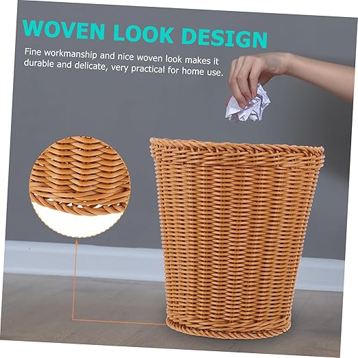 Elegant Woven Storage Container Plastic Sundries Basket Multi-Function Woven Trash Basket for Home Decor