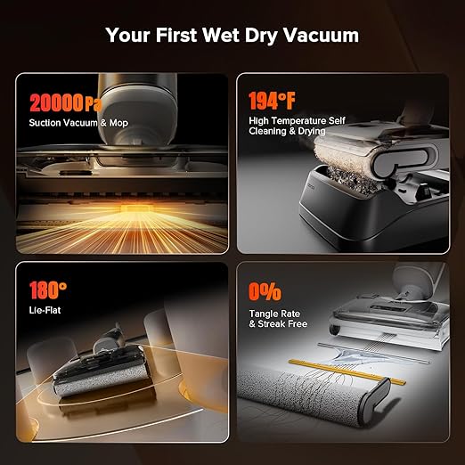roborock F25 GT Vacuum Mop All in One Wet Dry Vacuum Cleaner Cordless 20000Pa Floor Cleaner Machine for Tile Hardwood Wood Vinyl Floor Edge to Edge Self Cleaning Electric Mop with 180° Lie-Flat