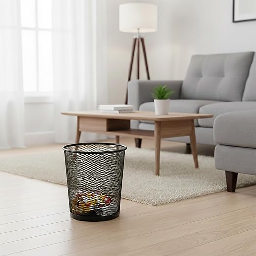 Creative Home 6 Pieces Steel Mesh Round Trashcan Light Weight Wastebasket for Trash Paper or Recycle in The Home Office Garage 10 Qt Black