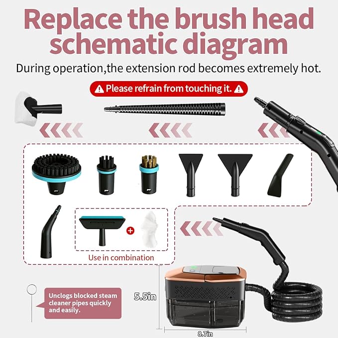 Steam Cleaner for Home &amp Car 3-Level Adjustable Steamer for Cleaning with Temp Display15s Fast Heat1.8L Large Tank 4Bar Powerful Steam for GroutGreaseTileCouchToilet Car DetailingWindows