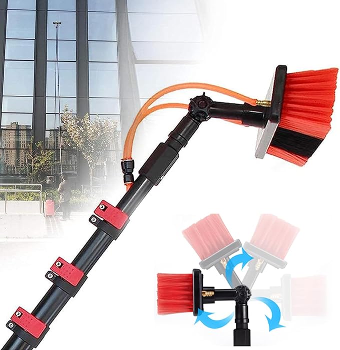 Water Fed Pole KitAluminum Outdoor Window Cleaner w/ 20m Hose Cleaning Tool for Window Glass Solar PanelAdjustable Window Cleaning Pole3.6m/12FT-30cm