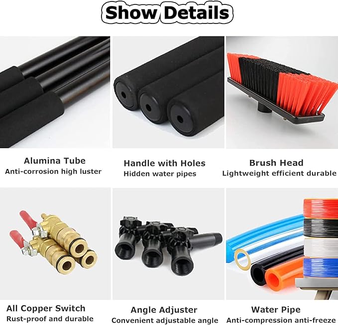 Water Fed Pole Kit Window Cleaning Brush with Extended Handle and Water Hose Window Cleaning Kit High Window Cleaning Kit 12-39 feet Telescoping Pole55cmbrush-24FT/7.2M