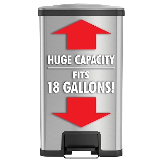 iTouchless Airstep 18 Gallon Step Pedal Trash Can with AbsorbX Odor Control System 68 Liter Extra Capacity Stainless Steel Commercial Grade Garage Bin for Home and Office Kitchen