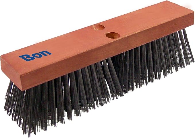 Bon Steel Wire Asphalt Broom – 16 in. Heavy-Duty Carbon Steel Bristle Broom with Hardwood Block and Dual Tapered Handle Holes for Professional Pavement and Curb Sweeping