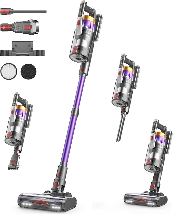 NADALY Cordless Vacuum Cleaner 650W 55KPA 70Mins Vacuum Cleaners for Home Anti-Tangle Self-Standing Stick Vacuum Cordless Rechargeable Lightweight Vacuum for Hardwood Floors/Pet Hair/Carpet