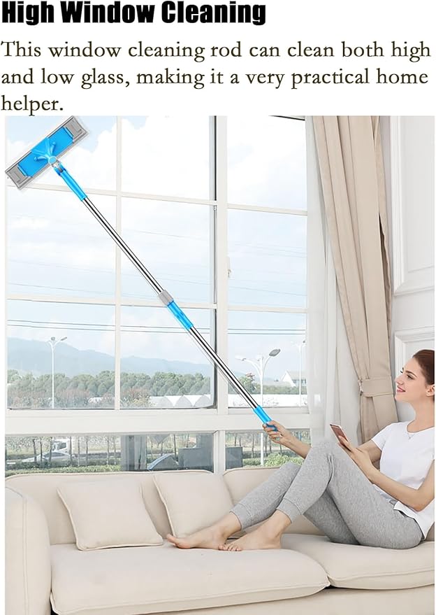 Rotatable Stainless Steel Window Cleaning Rods Glass Washing Kit with Bendable Head &amp Threaded Extension Pole Outdoor Windows Scrubber for Caravans/Auto Glasses/Solar Panel