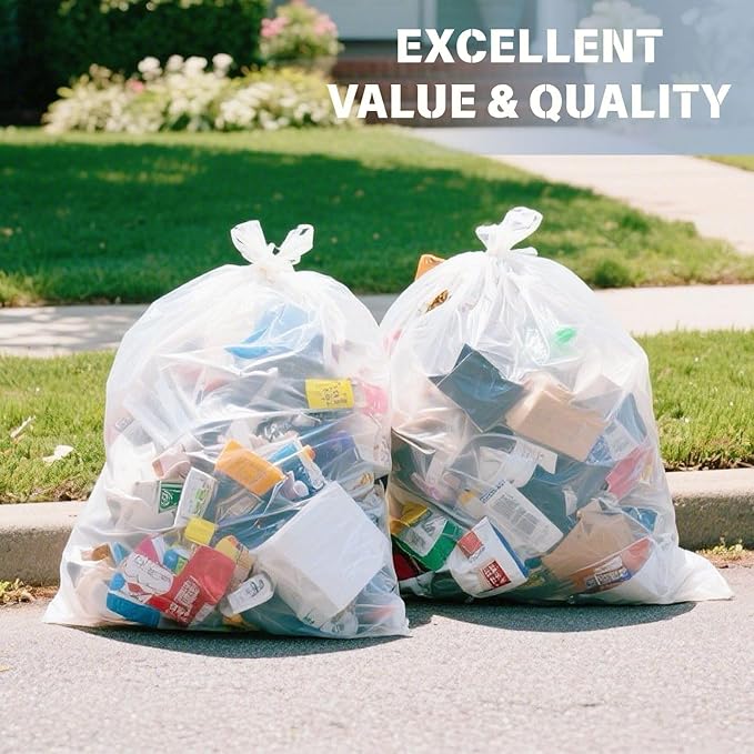 30 33 35 Gallon Clear Trash Bags 250 Count High Density Garbage Bags Made in USA Recycling Trash Can Liners Puncture-Resistant Plastic Waste Bags for Kitchens Yards Offices Commercial