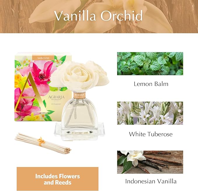 Agraria AirEssence Flower and Reed Diffuser Set Hand Crafted Sola Flower Botanical Home Fragrance Diffuser Home Decor for Living Room Bedroom and More