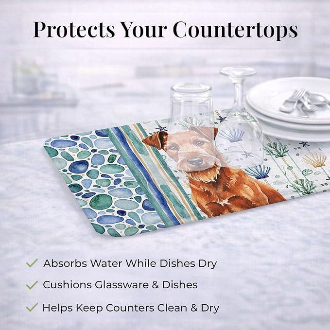 Caroline's Treasures Irish Terrier Coastal Sea Glass Dish Drying Mat Absorbent Dish Drying Mat Pad for Kitchen Counter Dish Drainer Mat for Countertop 14 x 21 Multicolor