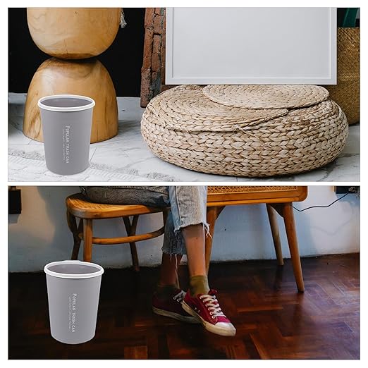 Round Household Trash Can Waste Container Gray Small Kitchen Bathroom Wastebasket Compact Garbage Recycling Bin for Home Storage and Bathroom Use