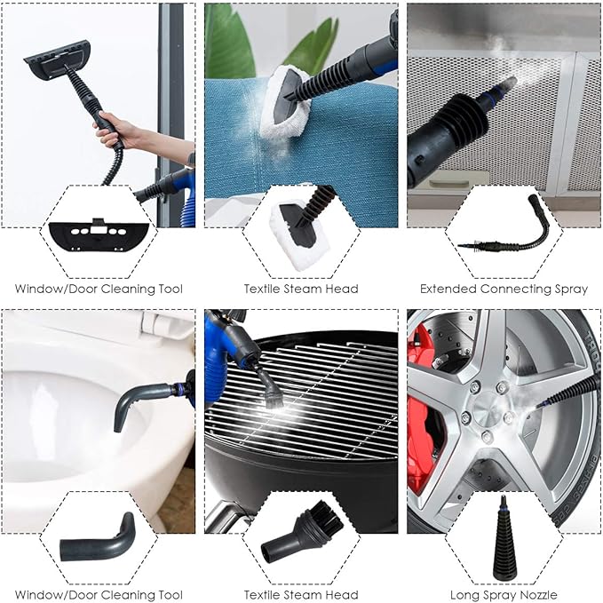 GOFLAME Steam Cleaner 1050W Handheld Multi-Purpose Powerful Steam Sanitizer Steamer Steam Iron Remove Stains/Grease from Bathroom Kitchen (Blue)
