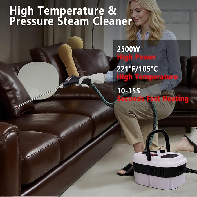 Steam Cleaner for Home &amp Car 15s Fast Heat Portable Steam for Cleaning Handheld 1.2L Tank 6-Level Adjustable Handle with 13 Piece Accessories Kit for Car Floors Couches Grout Dirt and Grea