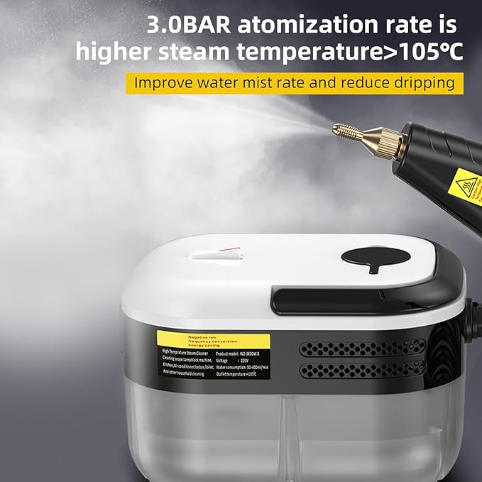 1200W Portable Handheld Steam Cleaner for Car Quick Heat 105℃ High Temperature Machine with 1200ml Water Tank 3 Brush Heads and 7 Accessories Portable for Home (US Plug)