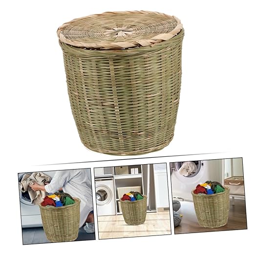 Handwoven Bamboo Storage Basket with Lid Versatile Woven Wastebasket for Kitchen Bedroom and Toy Organization Bamboo Material