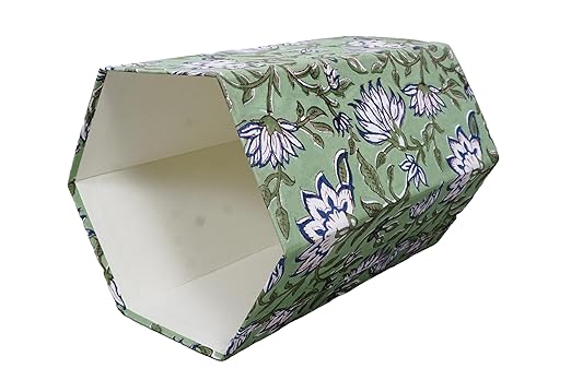 Generic 3.3 Gallon Cotton Hand Block Printed Paper Waste Basket |Small Decorative Trash Can for Housewarming Gifts in Living Room Bedroom Bathroom | Eco-Friendly Plastic-Free (1 D BLUE GREEN)