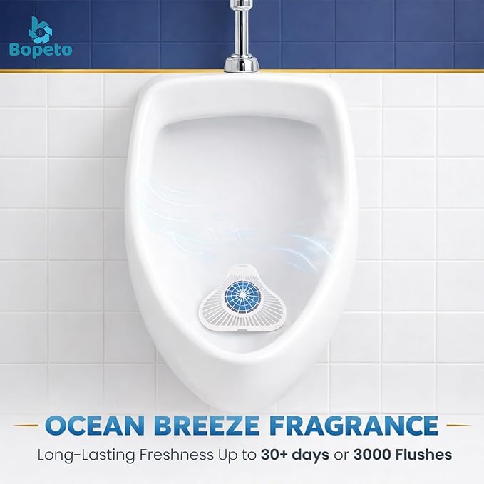 PREMIUM Urinal Screen Deodorizer-12 Pack LONG-LASTING (Up to 30 DAYS/3000 FLUSHES) ANTI SPLASH &amp ODOR CONTROL Urinal Cakes for Men Bathroom Ocean Breeze Scent with Gloves &amp Tongs