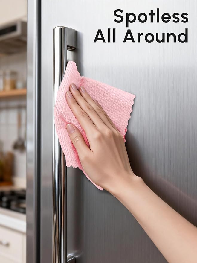 Microfiber Cleaning Cloths Roll 225 Pack Tear Away Microfiber Towels Roll 12 x 12 Lint Free Rags Reusable Cleaning Cloths Washable Scratch FreeUltra Absorbent Dish Rags(Pink)