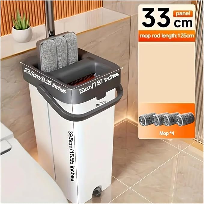 Set Flat Floor with Bucket 33cm Washable Microfiber Wet&ampDry System Cleaning House Mops Home Living Room Tool(33cm-Bucket-4-Mop)