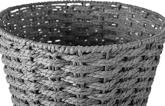 Zuvo Round Wicker Waste Basket Paper Bin - Wicker Trash Basket - Woven Trash Can Rubbish Basket for Bedroom Bathroom Offices or Home (Grey)