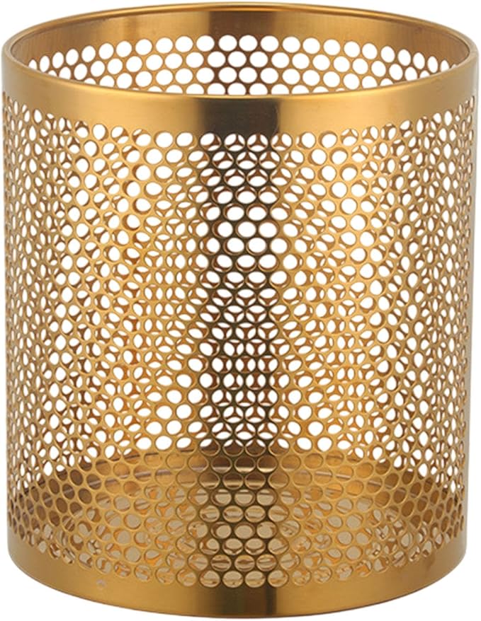 Stainless Steel Trash Can Trash Bin Large Capacity Waste Bin Sturdy Mesh Wastebasket Garbage Container for Kitchen Bedroom Gold