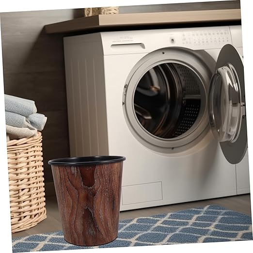 Retro Wood Grain Wastebasket Round Lidless Trash Can for Home Office Bedroom Bathroom Elegant Grain Pattern Garbage Bin for Dining Room Kitchen Decor