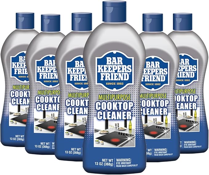Bar Keepers Friend Cooktop Cleaner (13 oz)- Multipurpose Liquid Stovetop Cleanser Safe for Use on Glass &amp Ceramic Cooking Surfaces Copper Brass Chrome Stainless Steel &amp Porcelain (Value 6