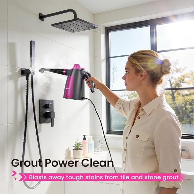 LABIGO Steam Cleaner Pressurized Handheld Multi-Surface Natural Steam Cleaner with 12pcs Accessory &amp Safety Lock Portable Steamer for Cleaning Home Kitchen Bathroom Car Upholstery Grout Wi