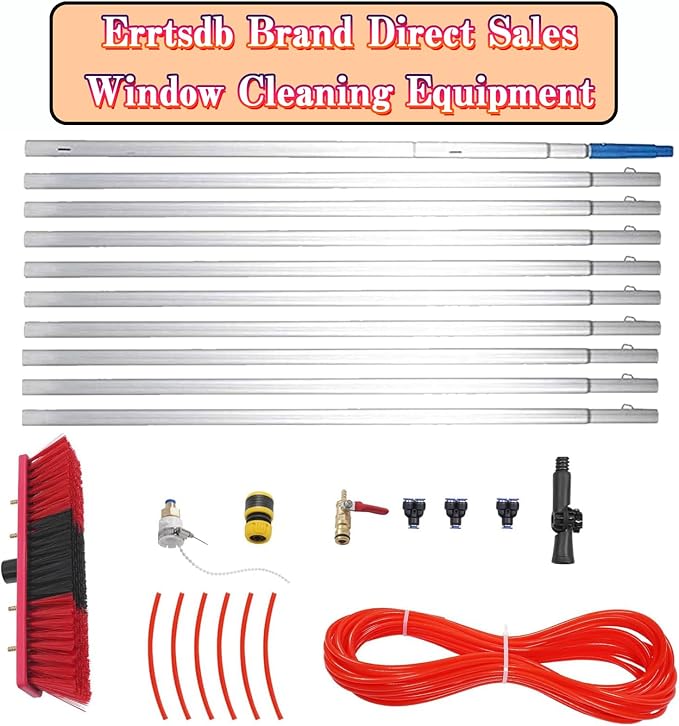 Professional 46ft(14m) Extendable Window Cleaning Pole with Hose Fed Water System Telescopic Brush Kit for Solar Panels Conservatories Trucks Boats and Cars