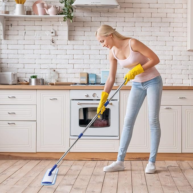 18 Professional Microfiber Mop Floor Cleaning System Flat Mop with Stainless Steel Handle 4 Reusable Washable Mop Pads Wet and Dust Mopping for Hardwood Vinyl Laminate Tile Cleaning