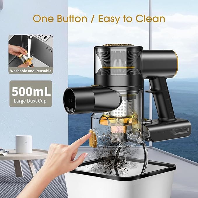 Cordless Vacuum CleanerVacuum Cleaner for Home with Brushless MotorLightweight Stick Vacuum with Self-Standing and Touch ScreenHardwood Floor Vacuum for Pet HairCarpetsTile(Gold)