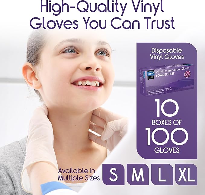 Inspire Stretch Vinyl Exam Gloves | THE ORIGINAL Quality Disposable Latex Free Medical Glove Cleaning Cooking Food Service Labs Healthcare and Household Large 1000 Count