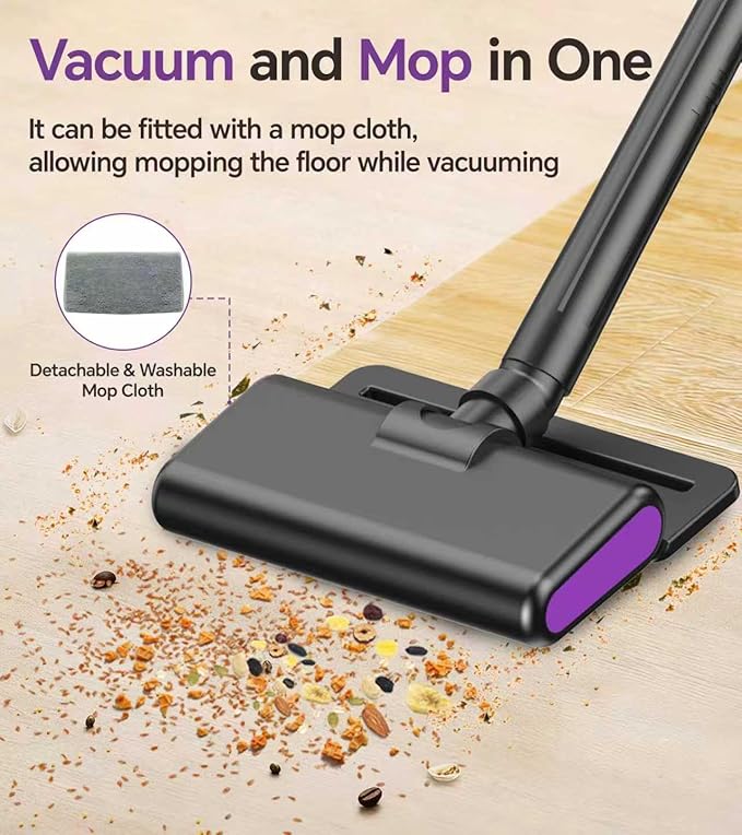 Cordless Vacuum Cleaner Stick Vacuum Cordless Rechargeable with Powerful Suction and LED Display Portable Vacuum Cleaners for Home Wireless Vacuum for Hardwood Floor Carpet Pet Hair Black