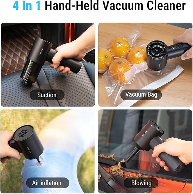 REIKIYA Car Vacuum Cleaner Portable Cordless 14000PA Compressed Air Duster 150000RPM Blower for Keyboard Computer Cleaning with LED Light&amp 7800mAh Battery Inflator Pump for Balls Inflatable Mattr