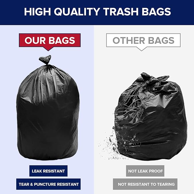 Generic 35-40 Gallons Large Trash can bags Heavy duty|33 * 39|2 mils|Black Thickened Grabag Bags- KitchenCommercialBuildingSanitationHotelProperty (250)