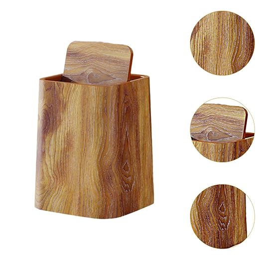 Rustic Trash Can Waste BasketCreative Home Use Creative Bin Wood Grain Paper BasketRubbish Bins for Study Kitchen Office Kitchen Bedroom Hotel L with Cover