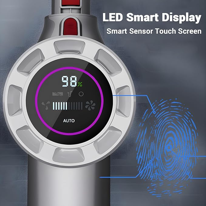 ZENG Cordless Vacuum Cleaner 28Kpa 330W 50Mins Self Standing Stick Vacuum Anti-Tangle Wireless Vacuum Cordless with Wall Mount Charging LED Touch Screen Vacuum Cleaners for Pet Hair Carpet