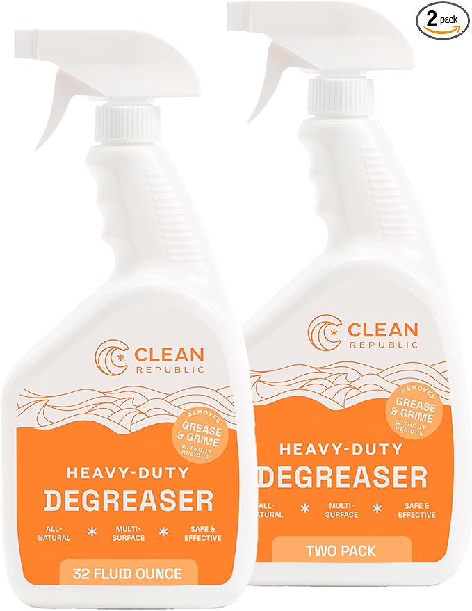 Clean Republic Heavy-Duty Degreaser Multi-Surface Cleaning Spray for Ovens Stove Tops Grills and More 32 Fluid Ounce Bottle 2-Pack